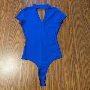 A’GACI Women’s Blue Short Sleeve Bodysuit W/ Snap Closure